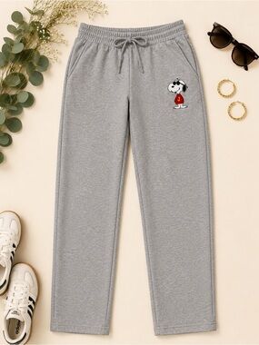 Peanuts Snoopy Joe Cool Gray Sweatpants Wide Leg Lounge Pants L